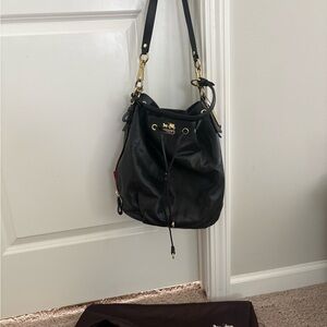 Coach Black Leather Drawstring Bucket Shoulder Bag